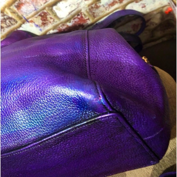 STUNNING Coach Madison Metallic Purple Mult Color Pebbled Leather Shoulder Bag - Picture 12 of 14